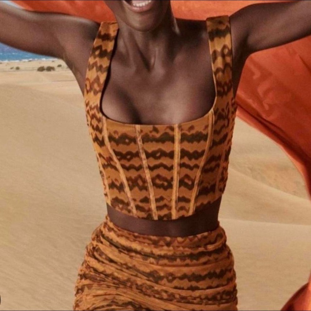 Zara Brown Printed Tulle Corset Top, size S